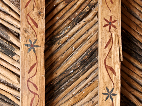 Closeup of the "vigas" beams that form the roof of the church.