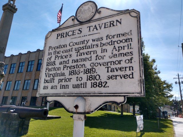 Historic Marker depicting location of Price's Tavern where Preston County was formed (view from east to west)