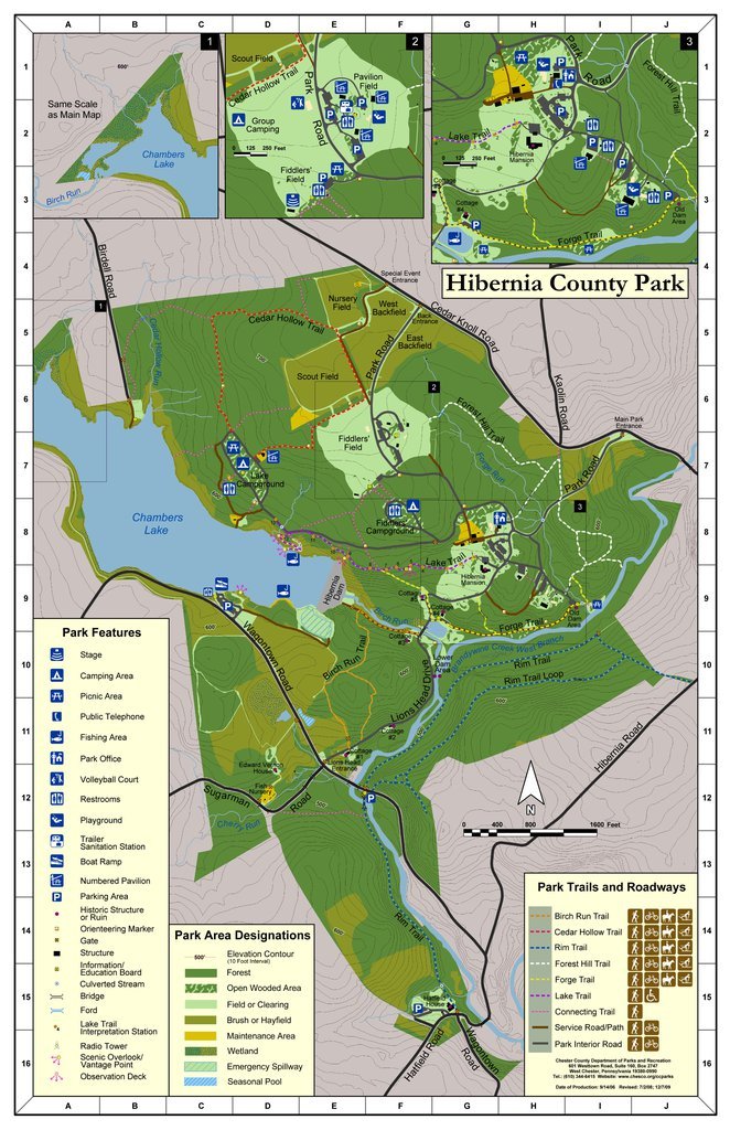 A map of the 990-acre Hibernia Park.