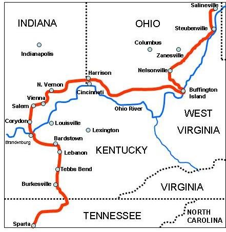 A map of Morgans 1863 raid into KY, IN, OH, and WV. Looking at the map, a strategy of diversion comes to light, the confederacy wanted to hit vital locations and draw the Union away from eastern Virginia.