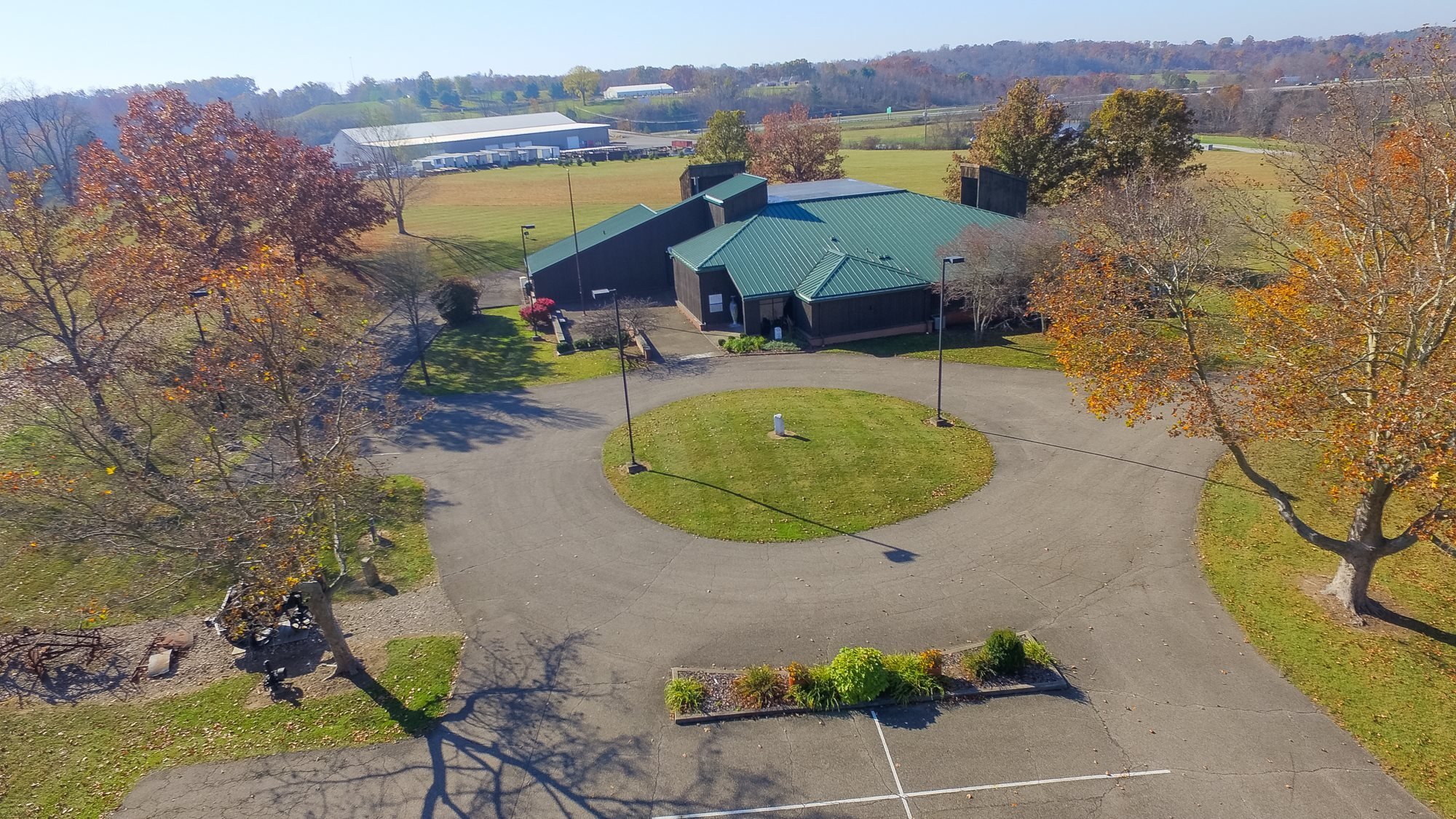 Aerial shot of the National Road and Zane Grey Museum.