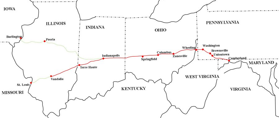 A map of the completed National Road.