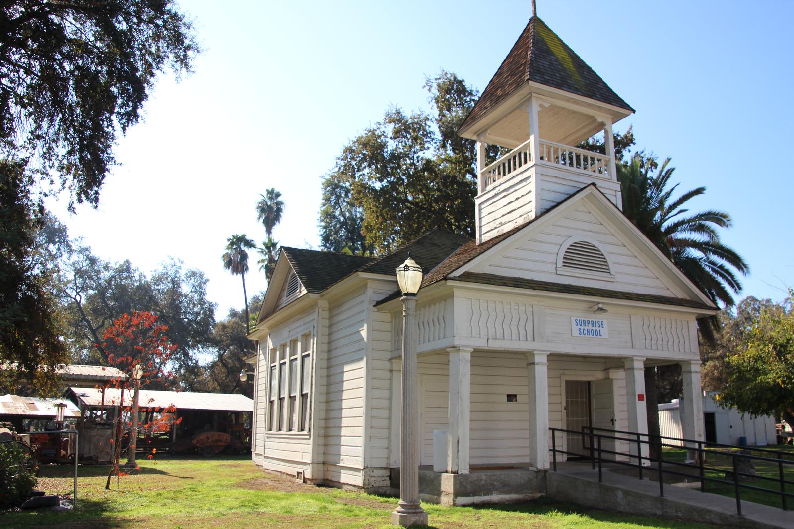 The Pioneer Village area contains this restored school house from the 19th century
