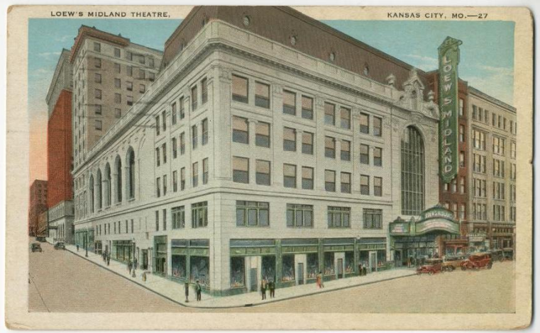 1929 postcard of the Midland, then known as Loew's Midland Theatre. Image courtesy of the Missouri Valley Special Collections.