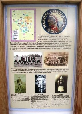 Up close picture of the Celebration Marker and the three athletes mentioned.