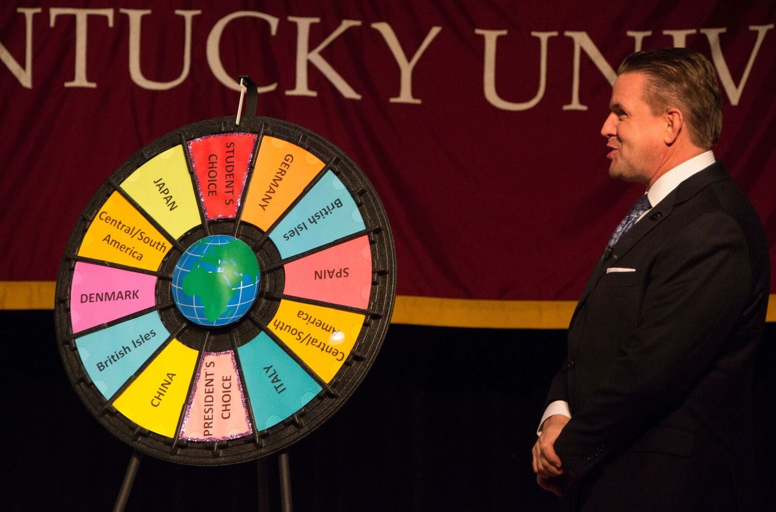 President Benson at the Spin-The-Wheel Event, 2017.