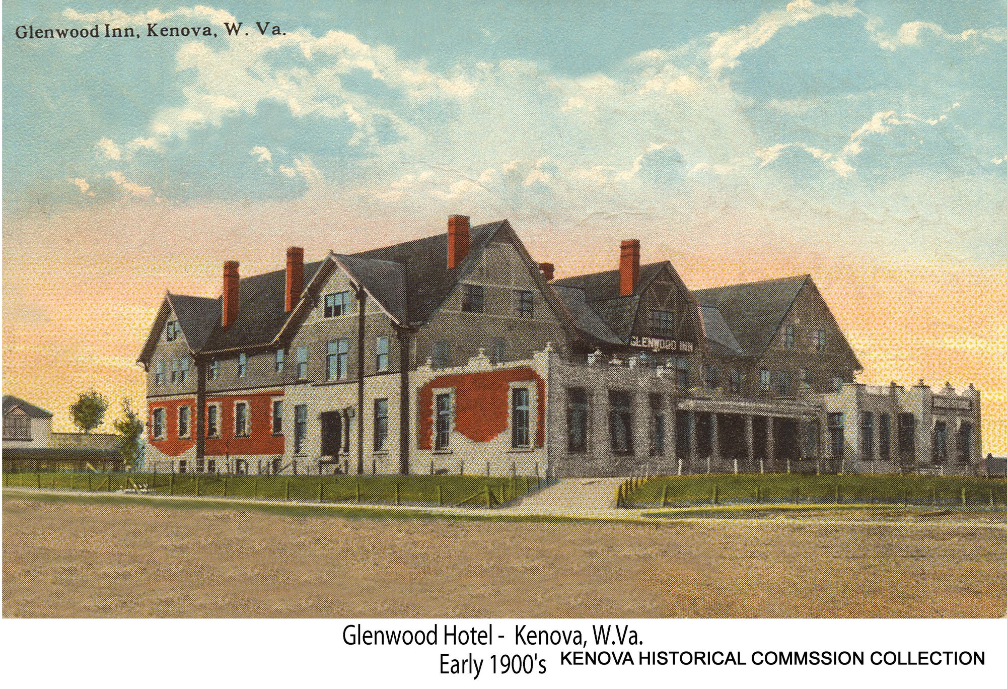 Color postcard of the hotel, this time with the name Glenwood Inn. Image courtesy of the Kenova Historical Commission.