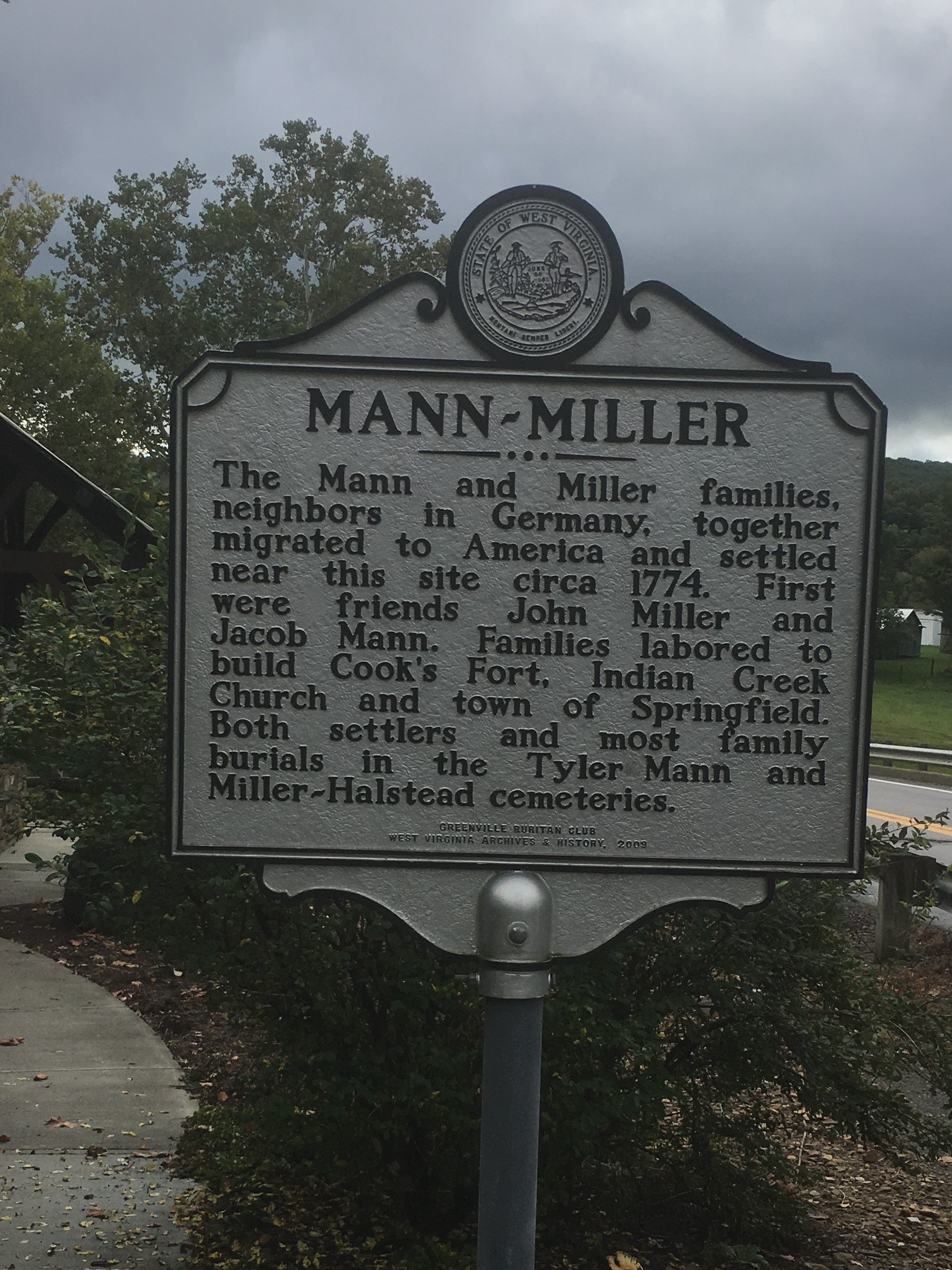 Mann-Miller Historical marker at the Hunter Springs pavilion.