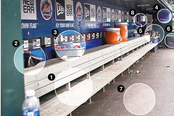 This shows the very specific condition the Mets keep their dugout in, in an attempt to negate any bad luck