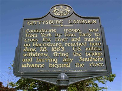 This marker, located on the West bank of the Susquehanna river in Wrightsville, details the skirmish at the bridge for passing pedestrian traffic.