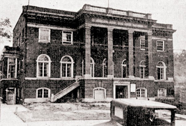 Loop Creek Young Men's Christian Association building after the addition of the front entrance stairs.  Stairs were added after original construction to accommodate seating capacity.  