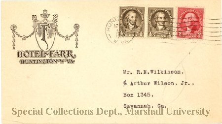 Envelope from the Hotel Farr. Courtesy of Marshall University Special Collections.