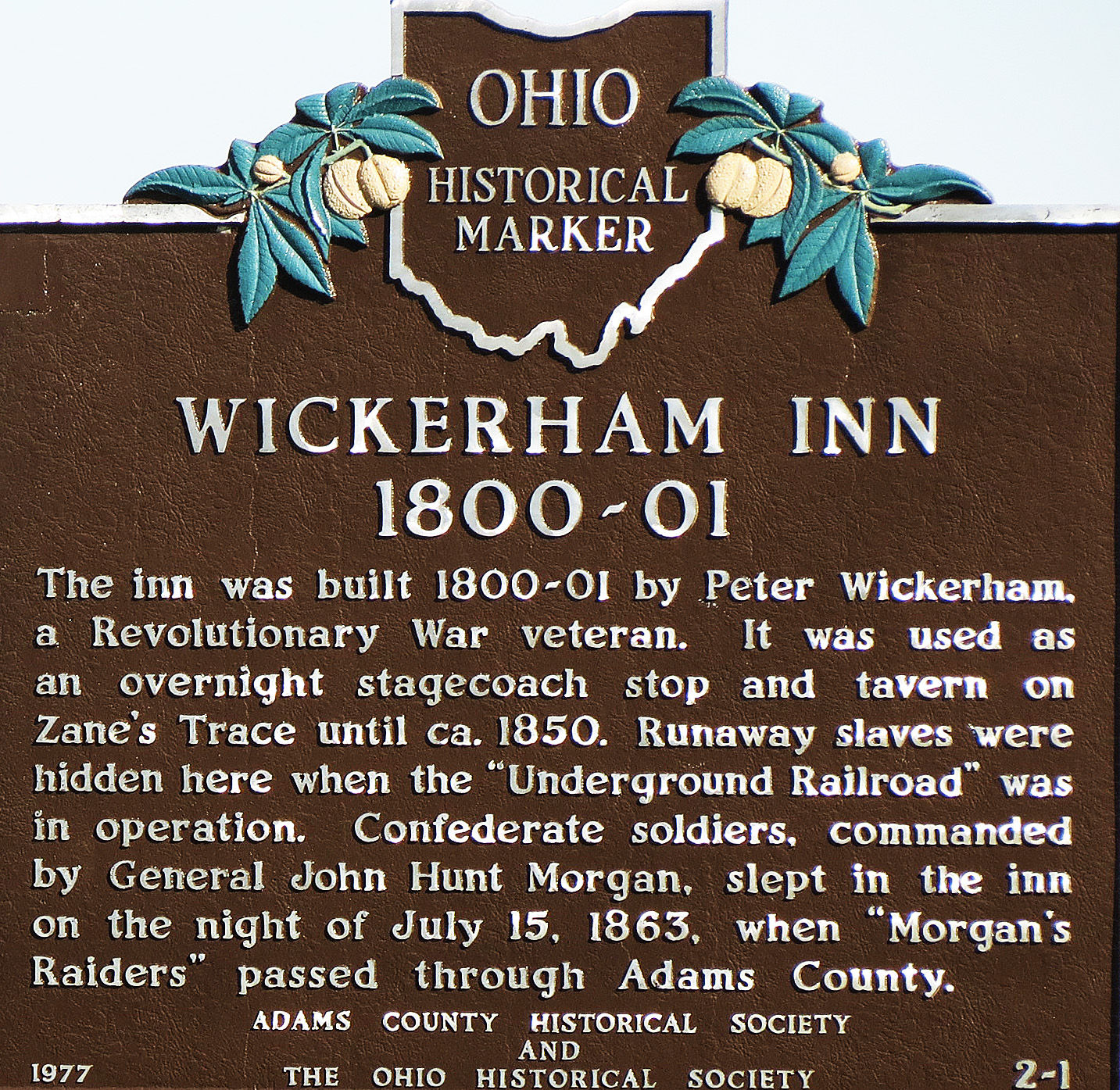 Historical marker of the Wickerham Inn.