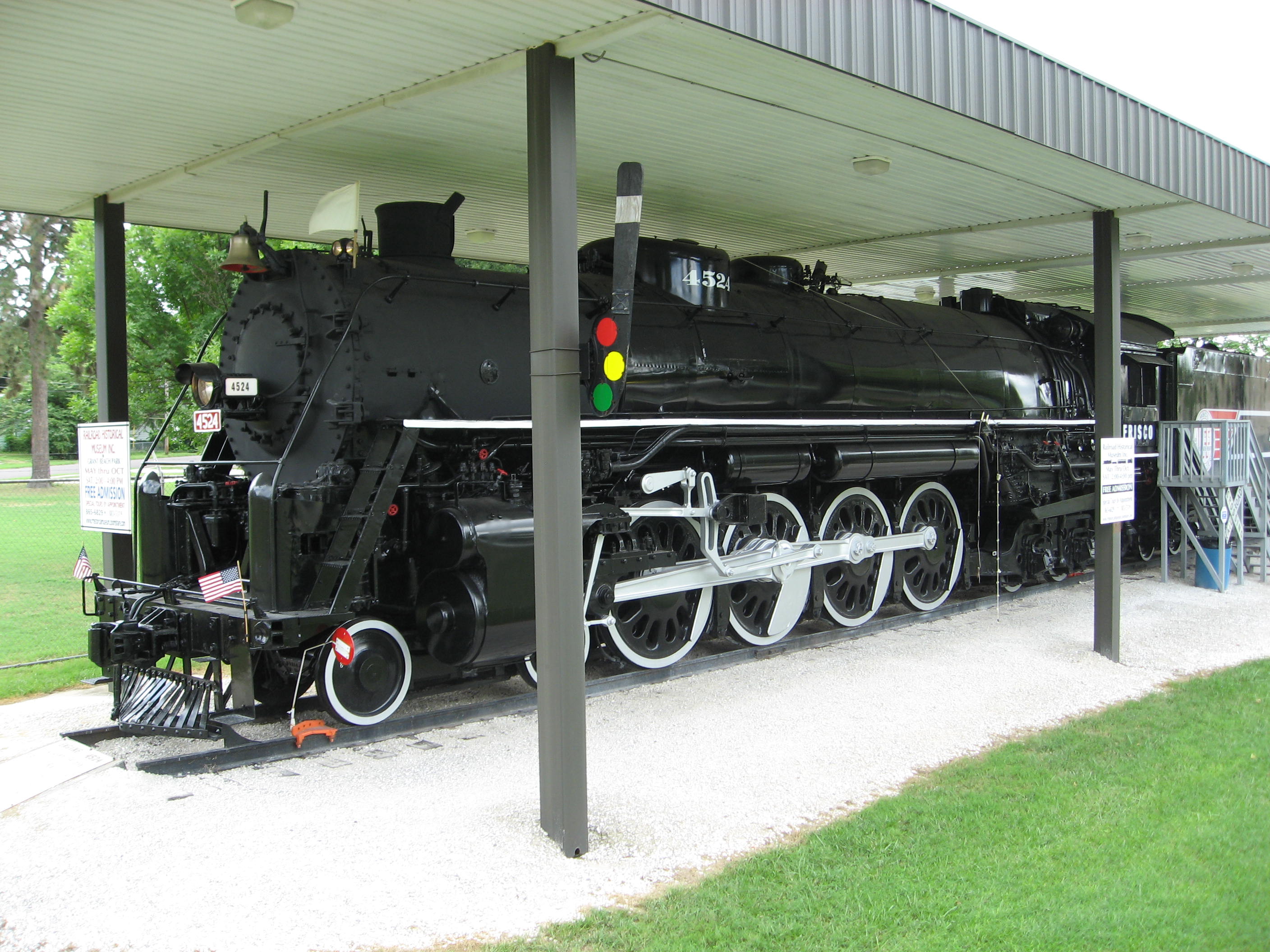 The St. Louis San-Francisco Locomotive No.4524 is the first one of the four train cars