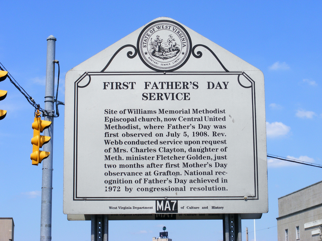 This marker from the WV Department of History and Culture was dedicated in 1985 and commemorates the first father's day service in the United States.