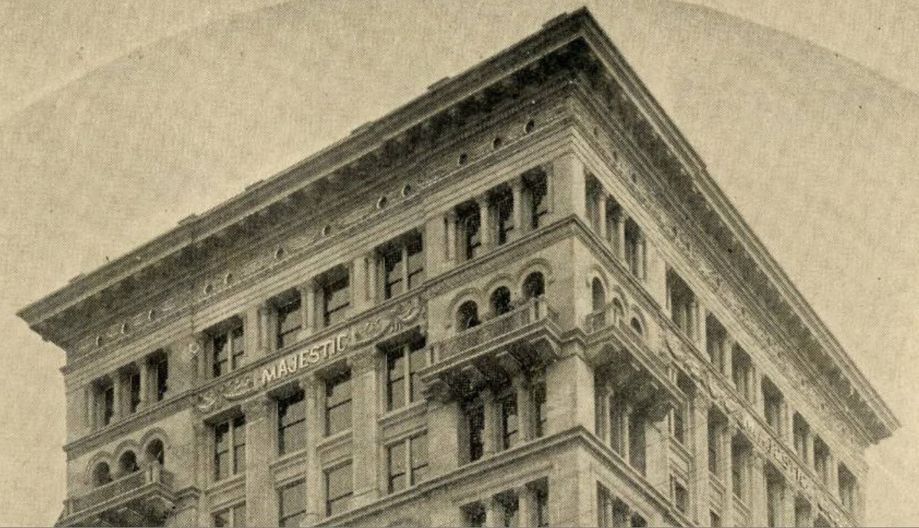 Detail of upper stories of Majestic Building from ca. 1896-1910s photograph