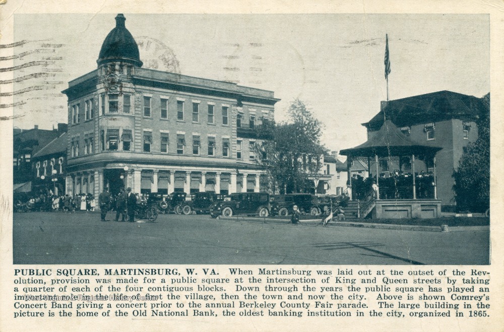Photo of Public Square, circa 1925, with description detailing history of the square. Picture courtesy of West Virginia & Regional History Center.