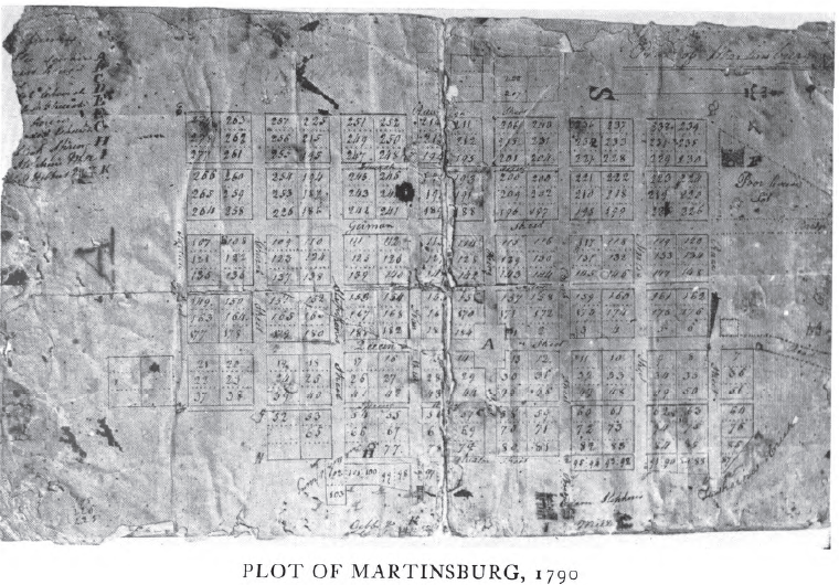 1790 Plot map of Martinsburg, showing the Public Square.