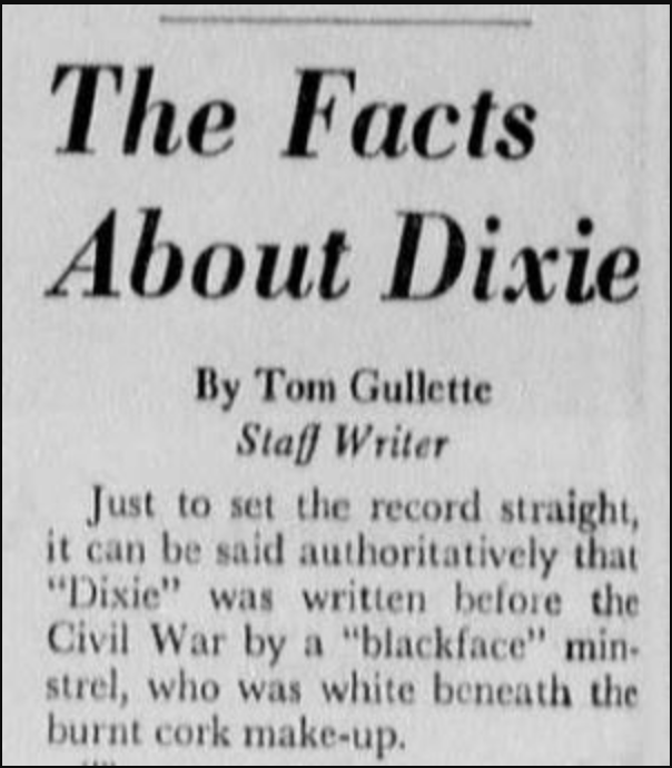 This photo is from the 1971 school newspaper highlighting an article called "The Facts About Dixie," written by Tom Gullette.