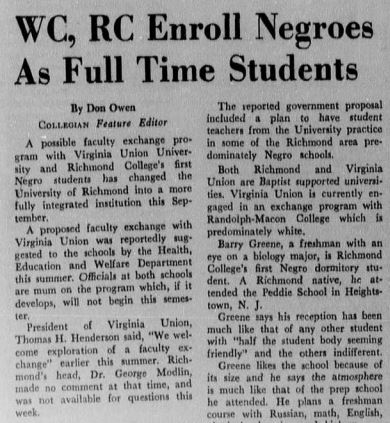 A Collegian article from 1968 about the arrival of the first Black students on the main campus. (Source: Race & Racism Project)