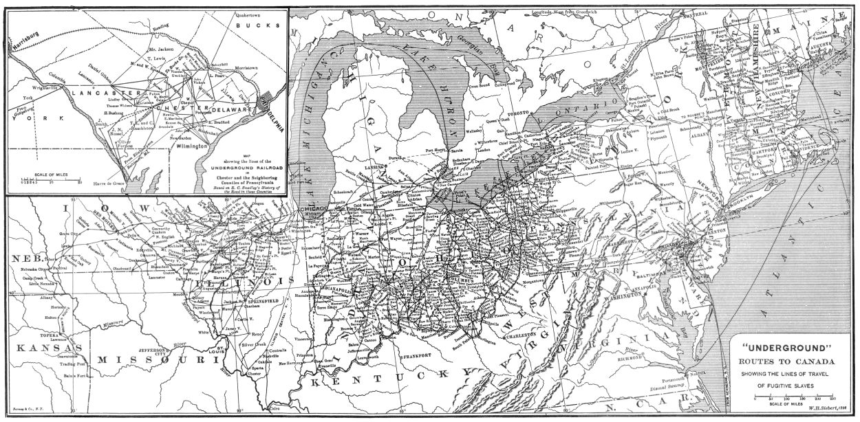 Map of Underground Railroad routes across the United States.