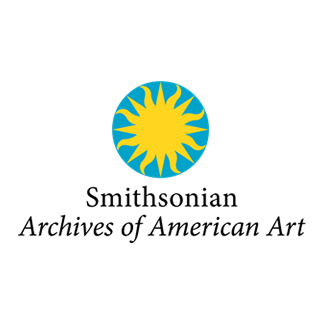 Photo of the Smithsonian Archives of American Art Logo, featuring a Yellow abstract sun incased in a light blue circle. 