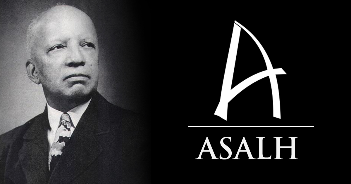 The logo of the ASALH logo with a picture of its founder, Dr. Woodson.
