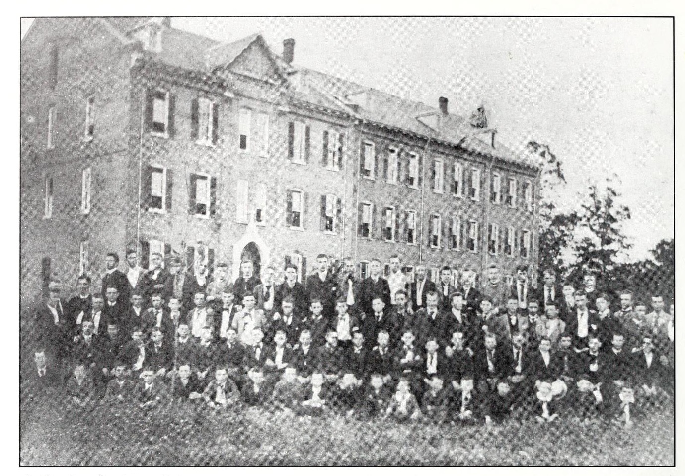 College students pictured outside of Stowe Hall, c. 1894.