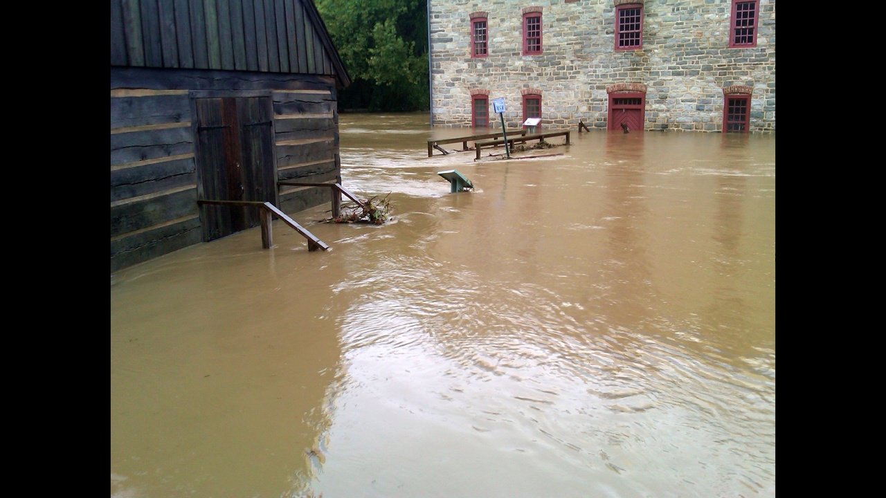 The waterworks, in the background, during recent flooding.