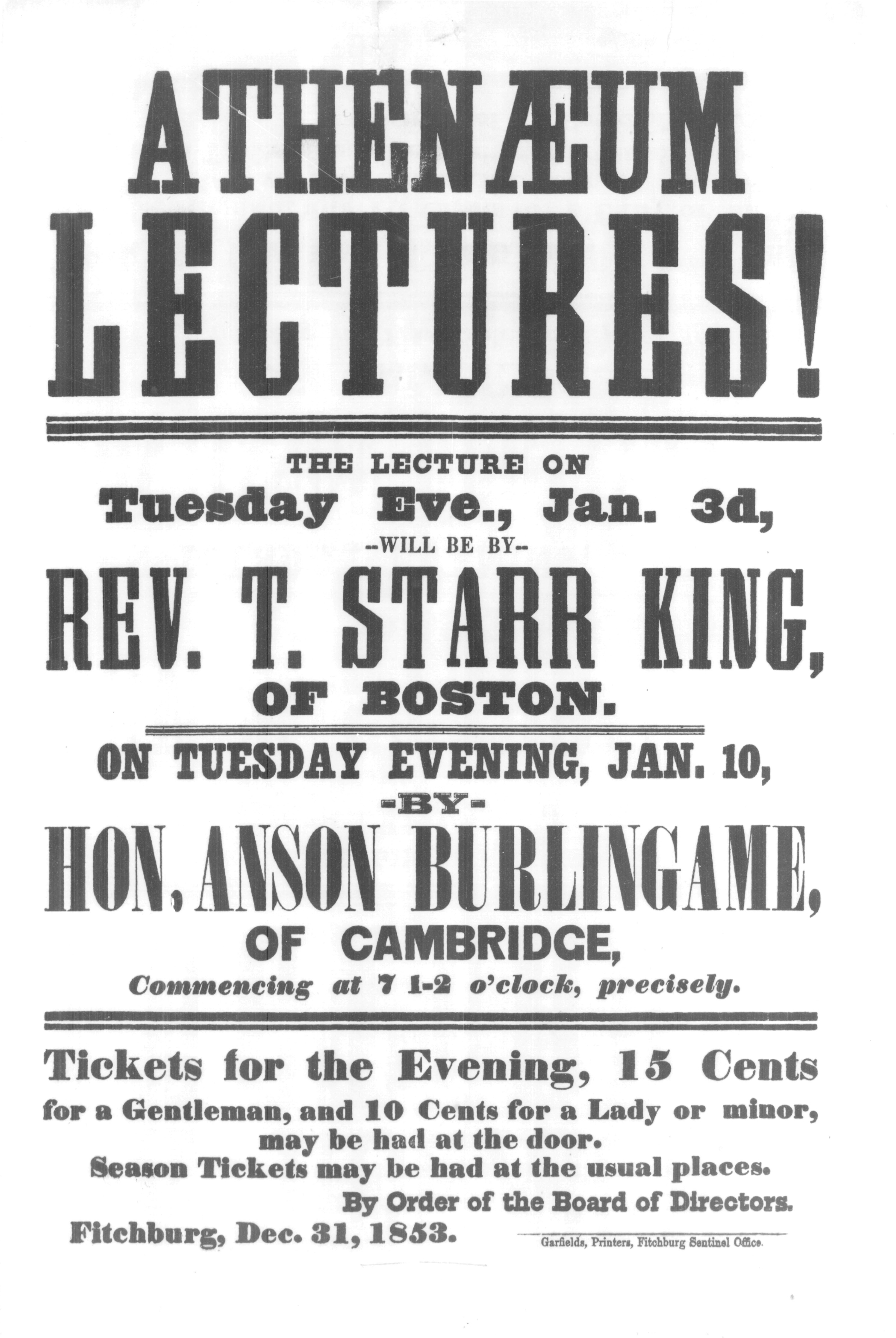 Lectured on Tuesday evening January 10th , 1853