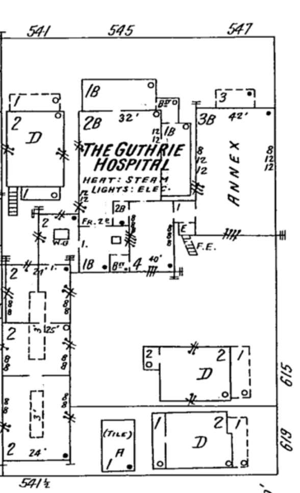 View of Guthrie Hospital from the 1931 Sanborn fire map
