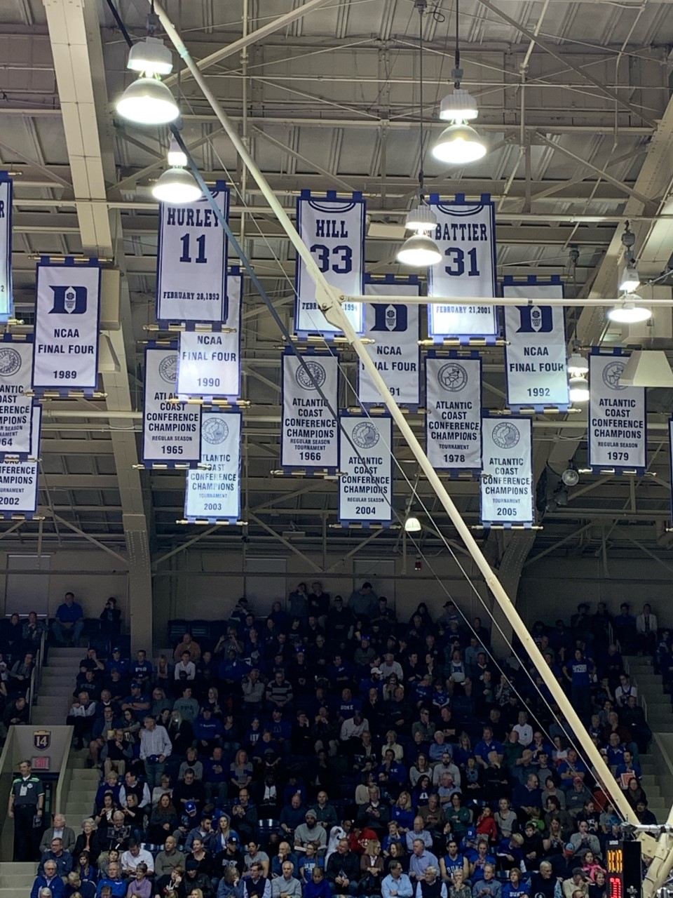 Among the decor that is spread across Cameron Indoor Stadium, the retired jerseys of Duke basketball greats such as Bobby Hurley hang from the ceiling.