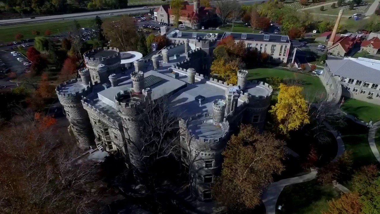 This aerial shot reveals Grey Towers massive size.