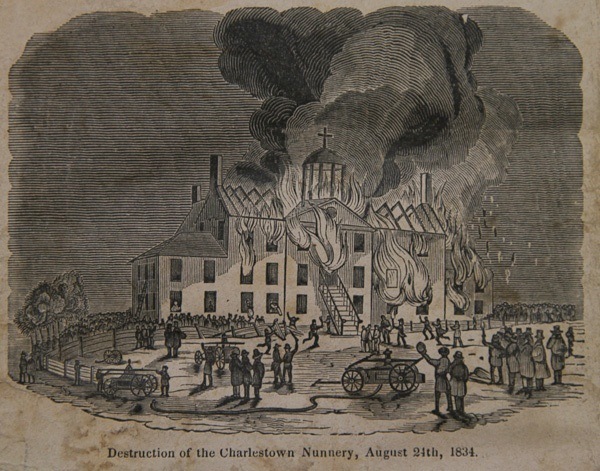 Drawing of the convent burning due to the riots