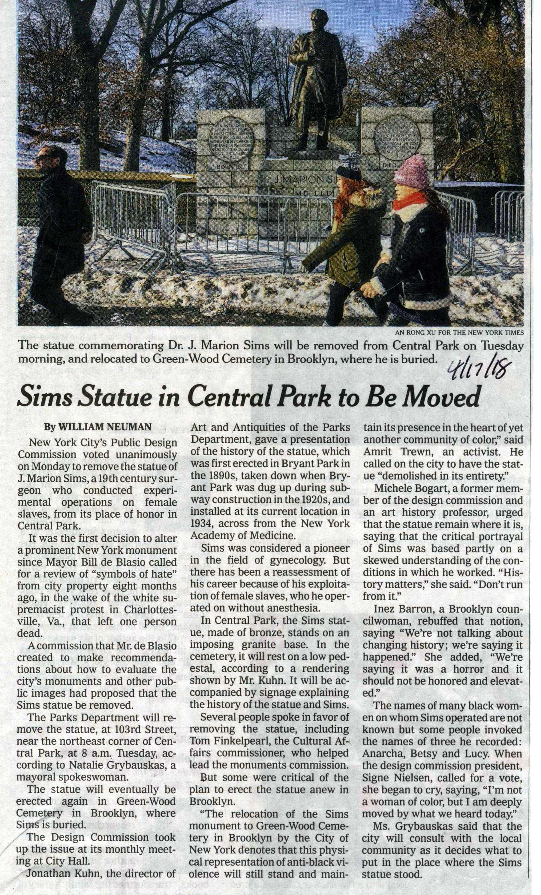 A New York Times article about the removal of the statue. 