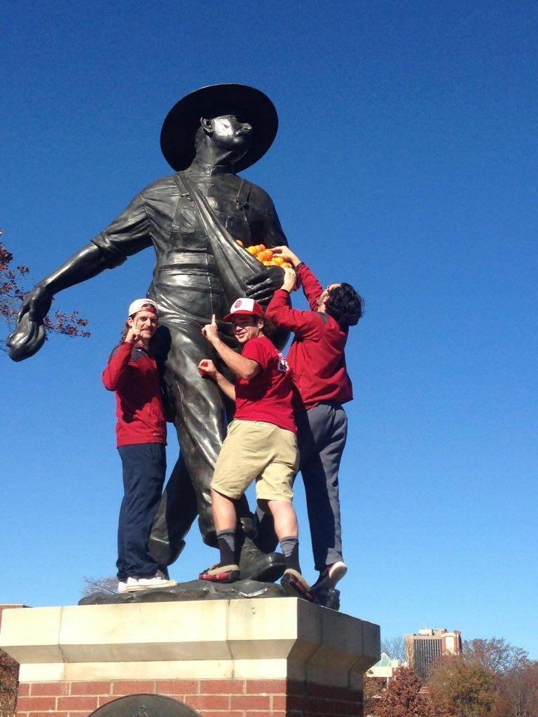 The Sower's bag is filled with Oranges in 2015, after the Oklahoma football team earned a birth into the College Football Playoffs and the historic Orange Bowl.  