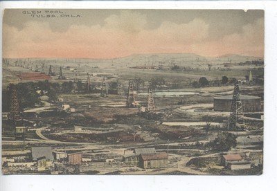 A postcard of the GlennPool Oil Field released in 1908, that shows its hugeness. 
