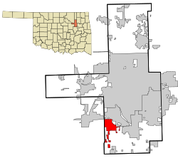 This map actually shows the county of Tulsa. As you can see on the zoomed part, the Glenn Pool Oil Field was located in the south west of Tulsa (red zone on picture).