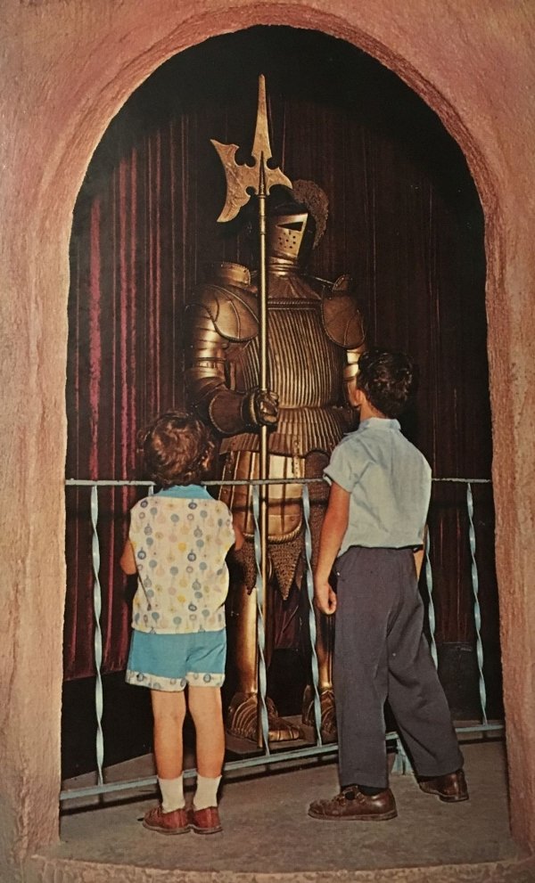 The front of a post card featuring children in 50s garb enjoying Story Book Forest. The card’s description says “Children, both young and old, delight when they visit the Golden Knight of Story Book Forest on Route 30 near Ligonier, PA.”

"LHHC"