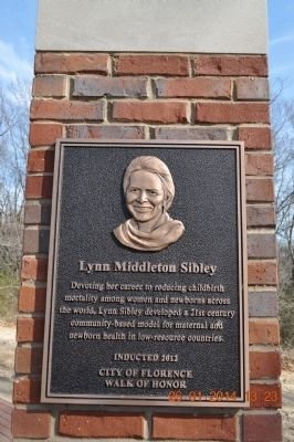 The Lynn Middleton Sibley historical marker can be found in Florence, Alabama, the same city in which Sibley grew up. It is a part of the Florence Walk of Honor, which is a row of historical markers honorin