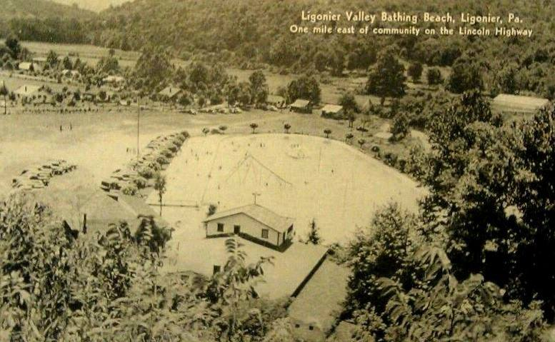 Ligonier Beach under construction in it's early years. Showing its vast pool open to the entire community.
