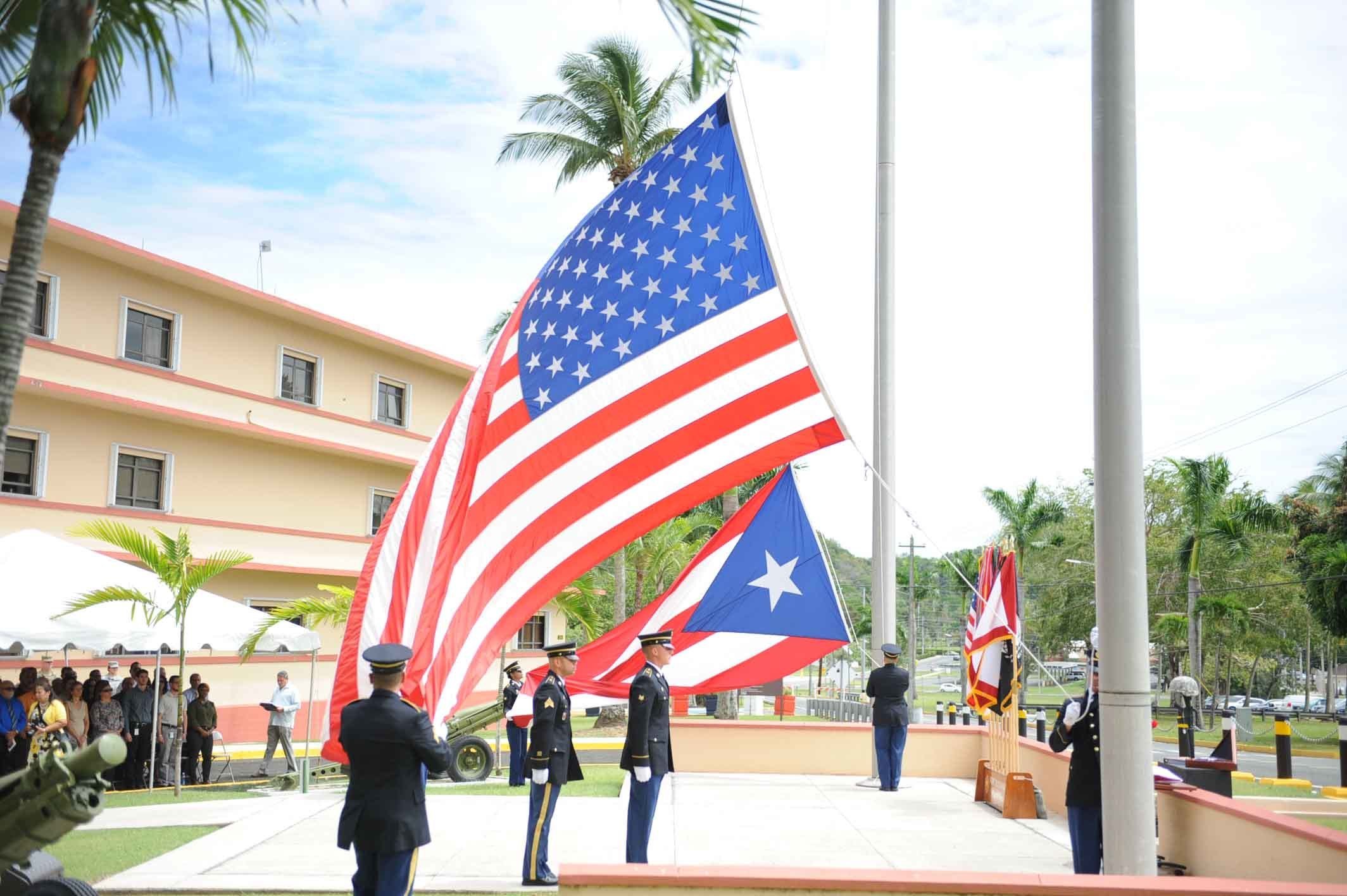 United States and Puerto Rico flags at Fort Buchanan. 