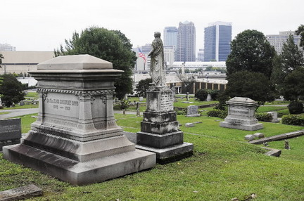 The cemetery features many architecturally unique mausoleums.