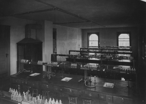 Inside of a chemistry lab in Babcock Hall after the fire.