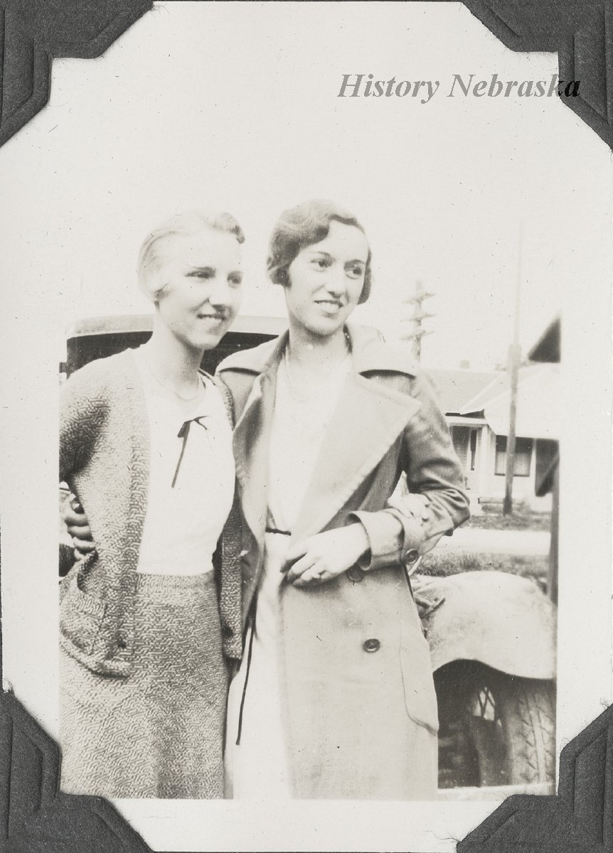 "Photograph taken of two female cadets at the Lincoln Airplane and Flying School in Lincoln, Nebraska," c.1940