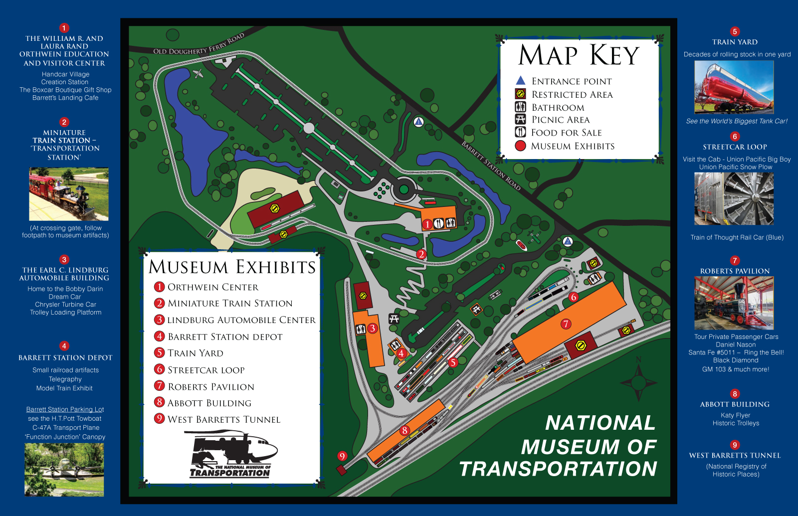 The museum is spread out over 42 acres featuring many indoor and outdoor exhibits.