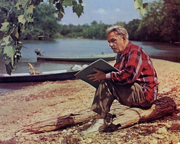 Benton would often go on solo trips to gather inspiration. This photo shows him in the Ozarks, one of his favorite locations.