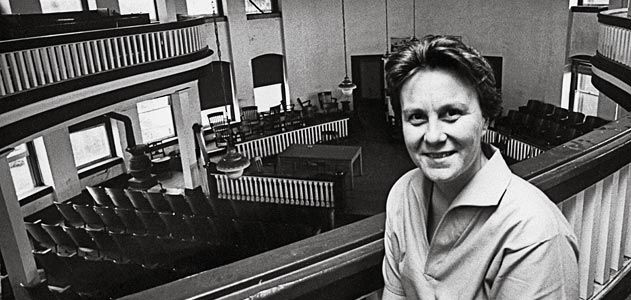 Harper Lee in the courthouse in Monroeville, the basis for Maycomb