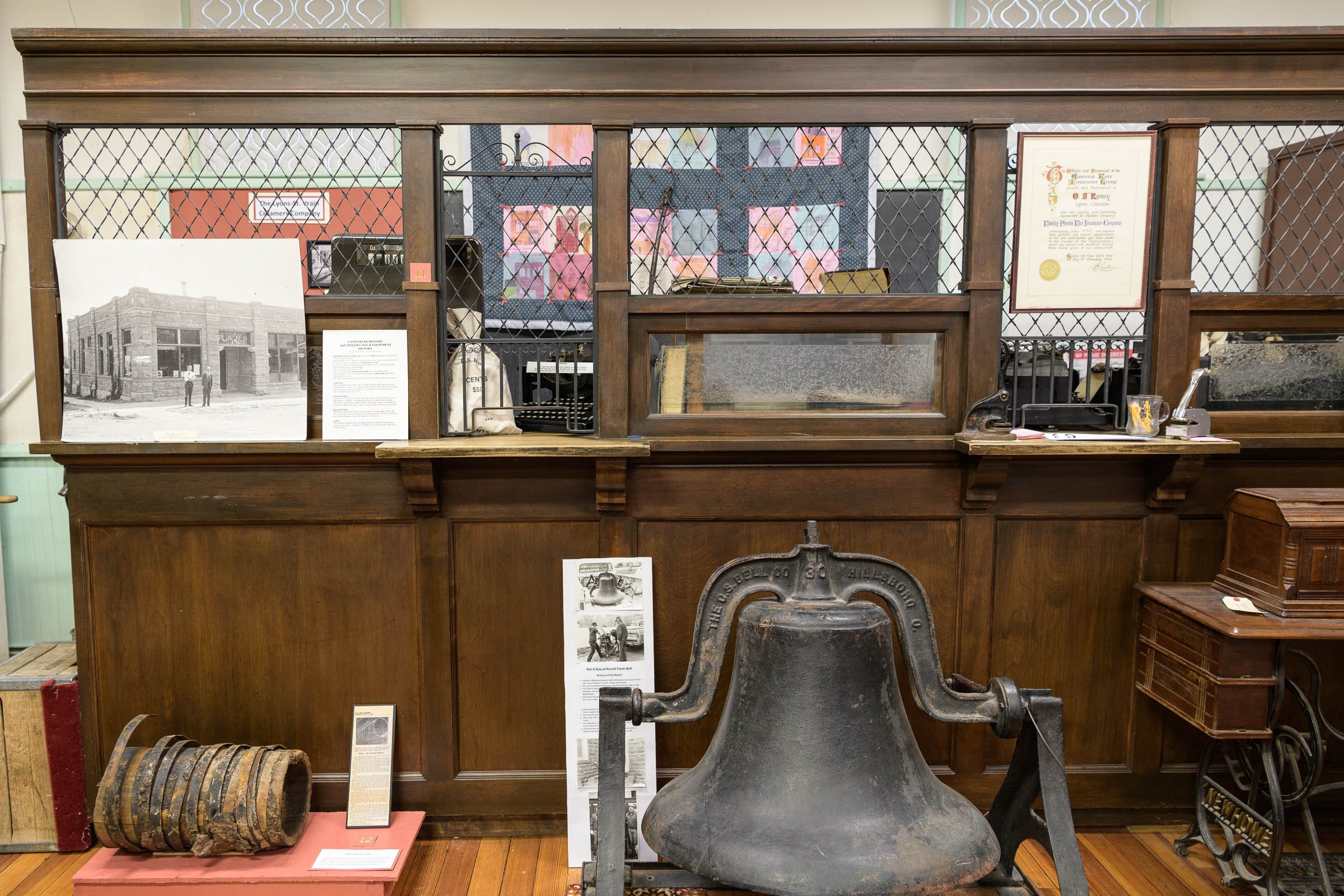 The teller's cage that used to be in the bank building. It is currently in the Lyons Redstone Museum.
Photo courtesy of Eric Hoyt.