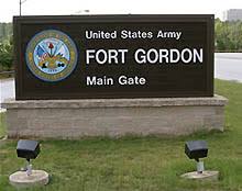 The main gate of Fort Gordon's base that sits just a few miles southwest from August, Georgia.